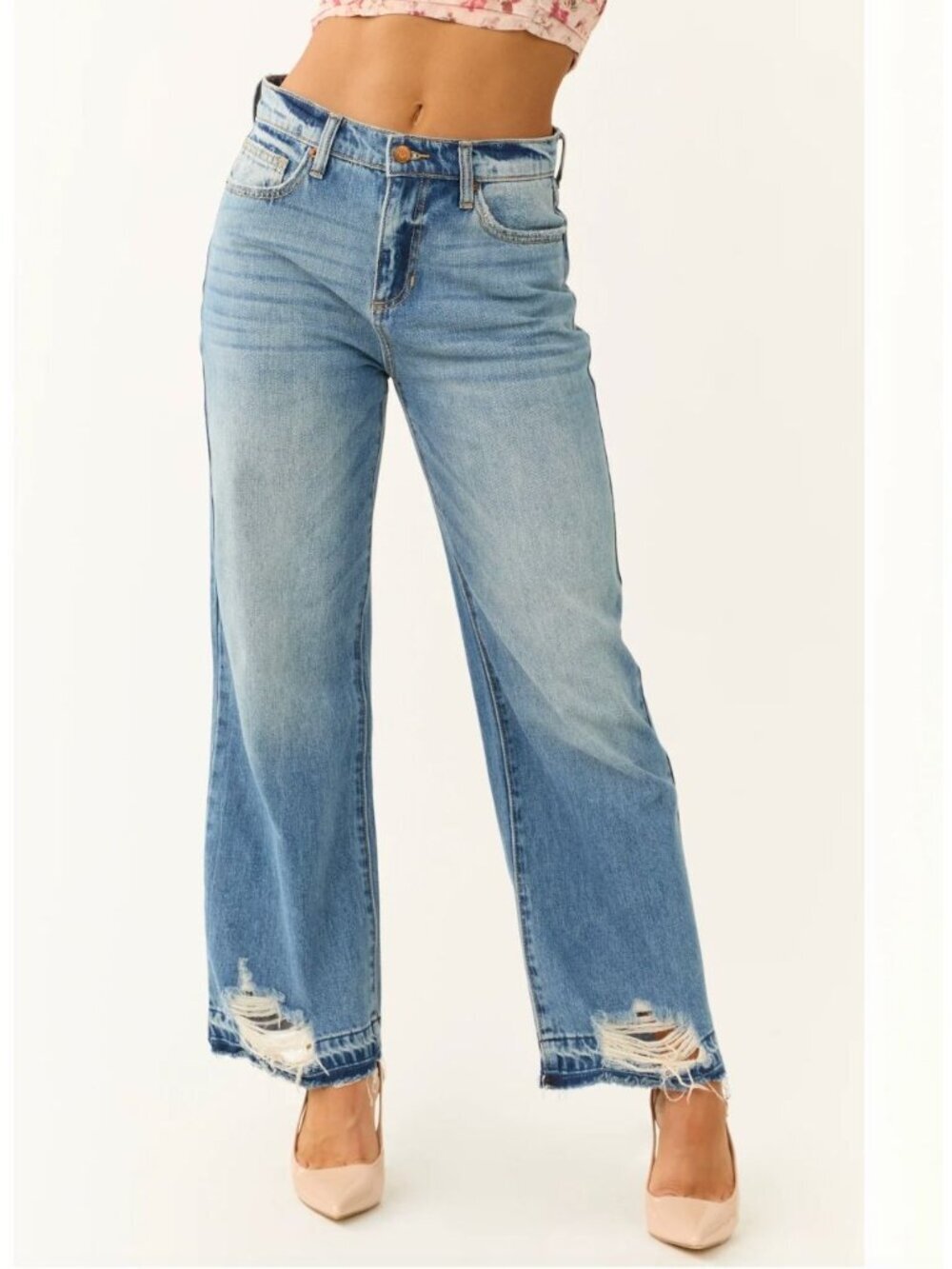 Sneak Peek NWT Vintage High Rise Wide Leg Jeans Distressed Hem Size 29